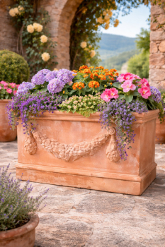 Preview: Klassischer, rustikaler Terracotta-Blumenkasten aus Impruneta